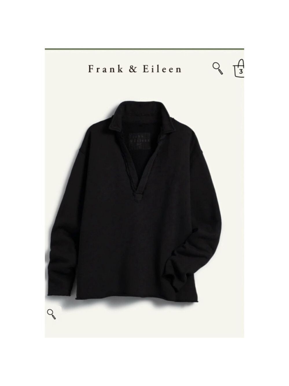 New Frank & Eileen Black Patrick Popover Triple Fleece Henley Sweatshirt M - Picture 3 of 5